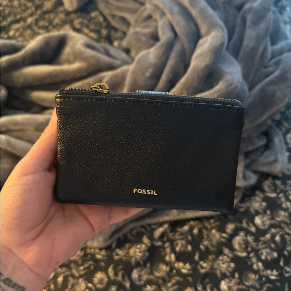 Fossil Black Leather Wallet with Coin & Card Holder
